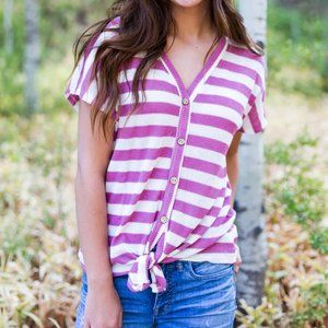 Plum Striped Waffle Top